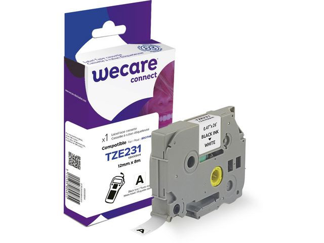 Tape WECARE 12mm TZe-231 svart på vit