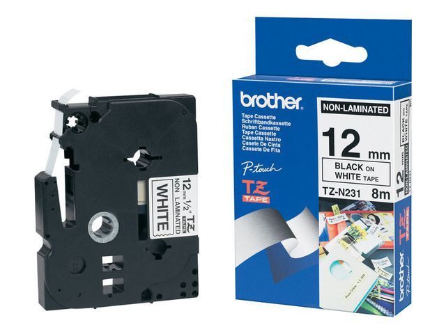 Tape BROTHER TZEN231 12mm svart på vit