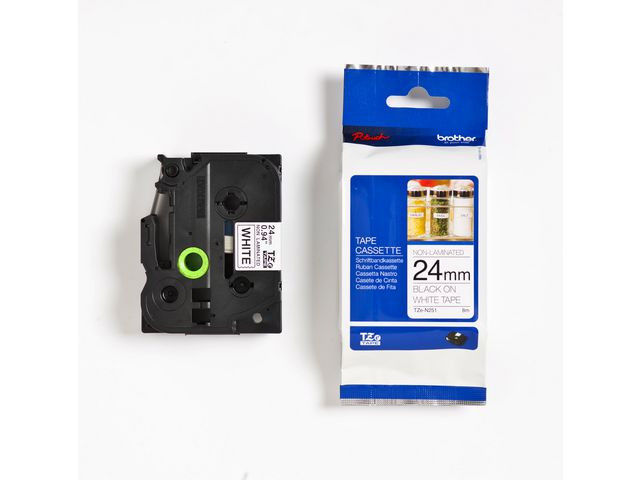 Tape BROTHER TZEN251 24mm svart på vit