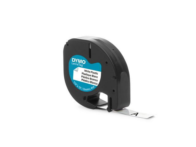 Tape LetraTag plast 12mm svart på vit