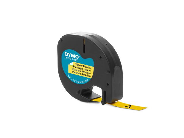 Tape LetraTag plast 12mm svart på gul