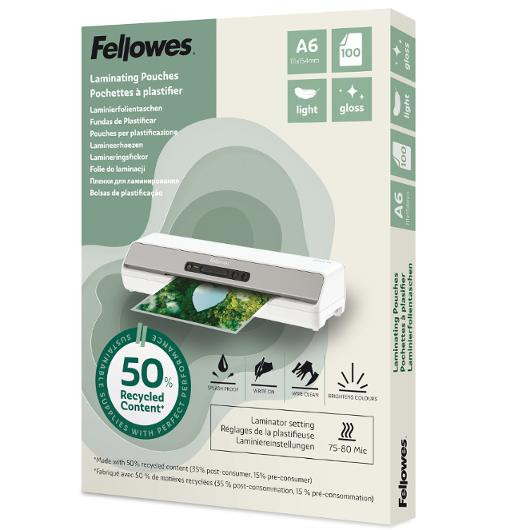 Laminat FELLOWES A6 75-80mic klar 100/fp