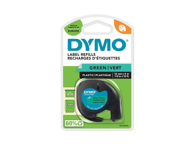 Tape LetraTag plast 12mm svart på grön