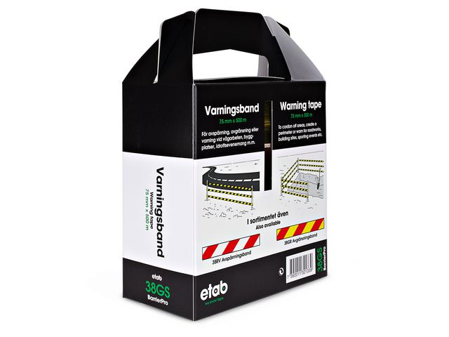Varningsband 75mmx500m gul/svart