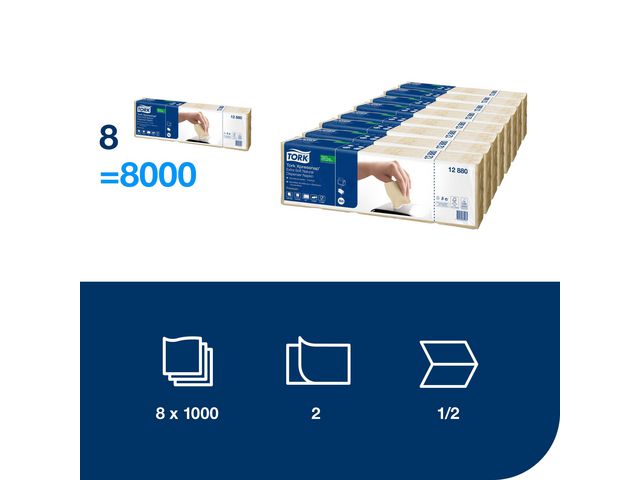Servett TORK Pre N4 2-lags natur 1000/fp