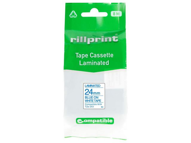 Tape 24mm TZe-253 blå på vit