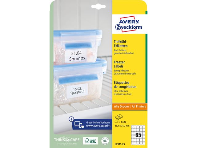 Etikett AVERY Freezer 38,1x21,2 1625/fp