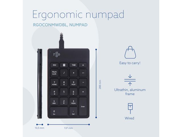 Tangentbord numeriskt R-GO Kabel