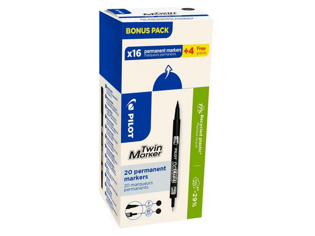 Märkpenna PILOT Twin Marker svart 20/fp
