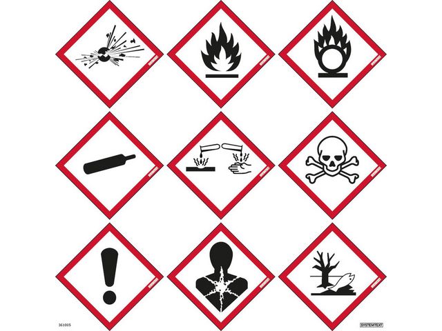 Skylt Faropiktogram CLP 9st 85x85mm