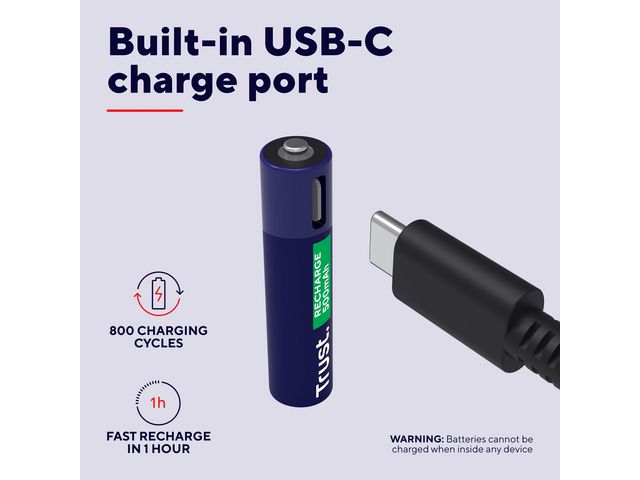 Batteri Laddbar TRUST AAA USB-C 4/fp