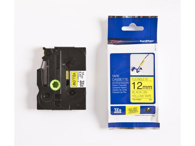 Tape BROTHER TZEFX631 12mm svart på gul