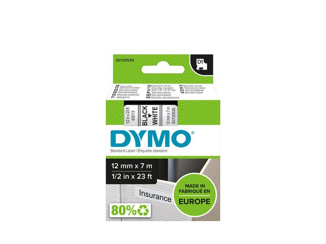 Tape DYMO D1 12mm svart på vit