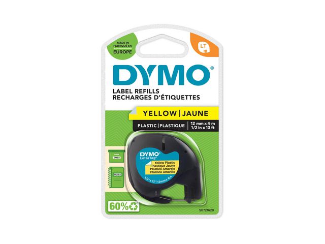 Tape LetraTag plast 12mm svart på gul