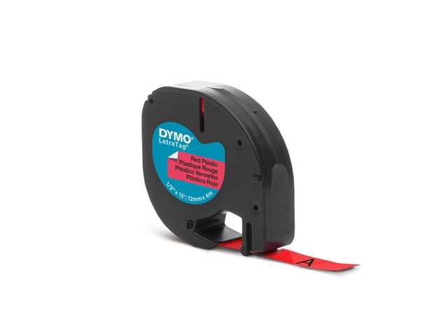 Tape LetraTag plast 12mm svart på röd